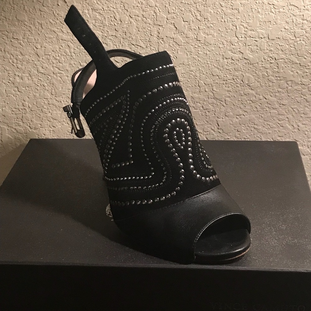 Black Suede Sandal (leather heel slightly torn)